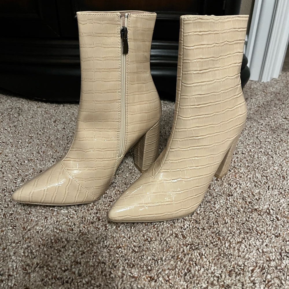 Beige Croc Inspired Ankle Boots